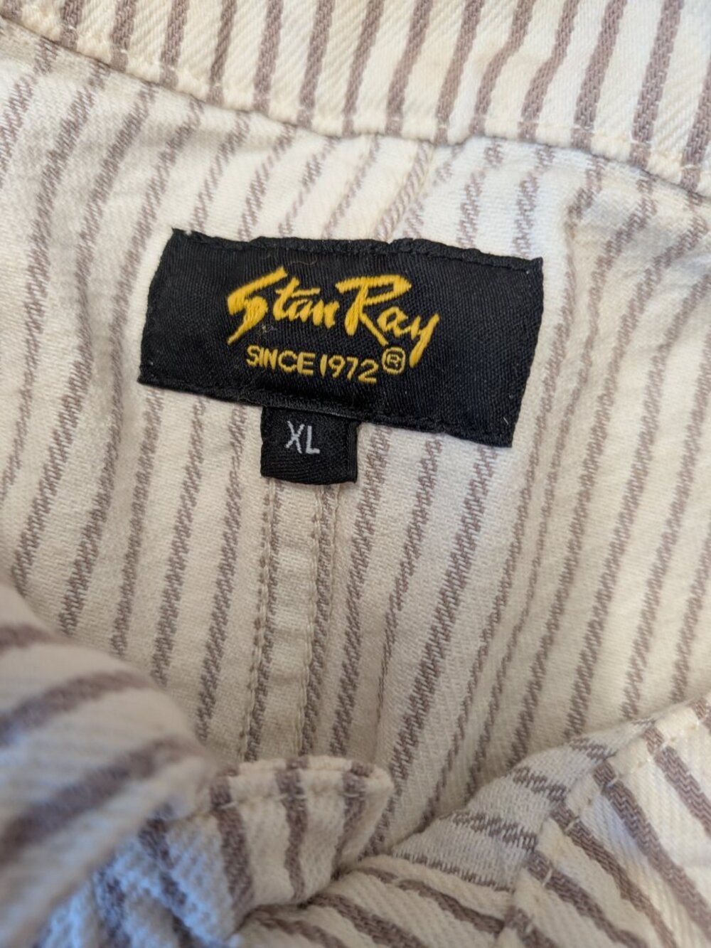 Stan Ray Khaki Hickory Stripe Painters Pop Over Shirt Boxy Utility Workwear XL - Picture 3 of 7
